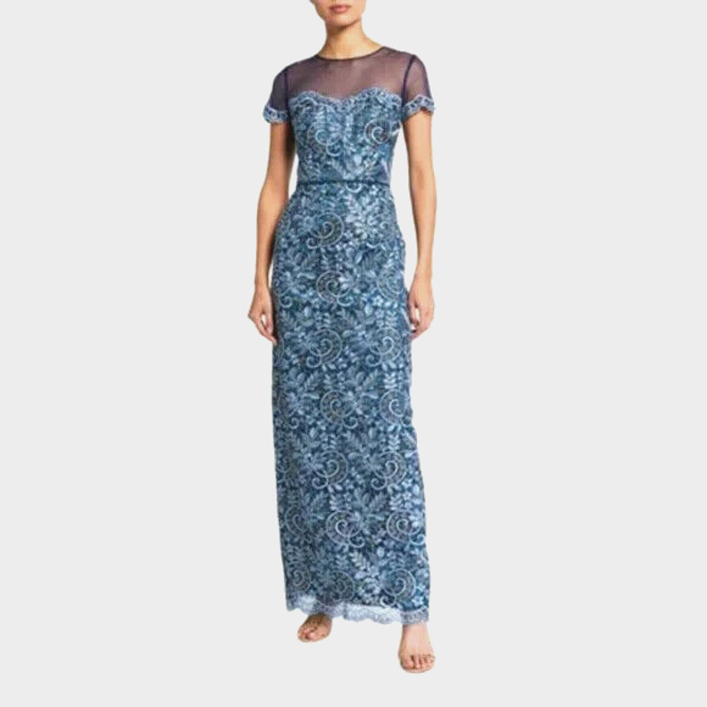 JS Collections Illusion Yoke Scroll Embroidered Gown Size 6 /$288